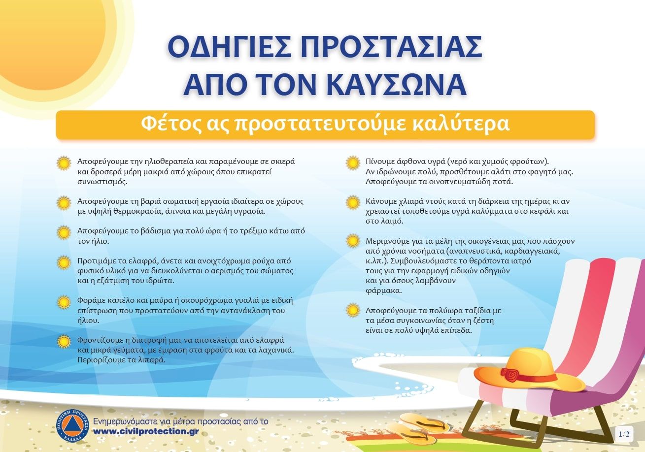 Καύσωνας: Οδηγίες από την Πολιτική Προστασία