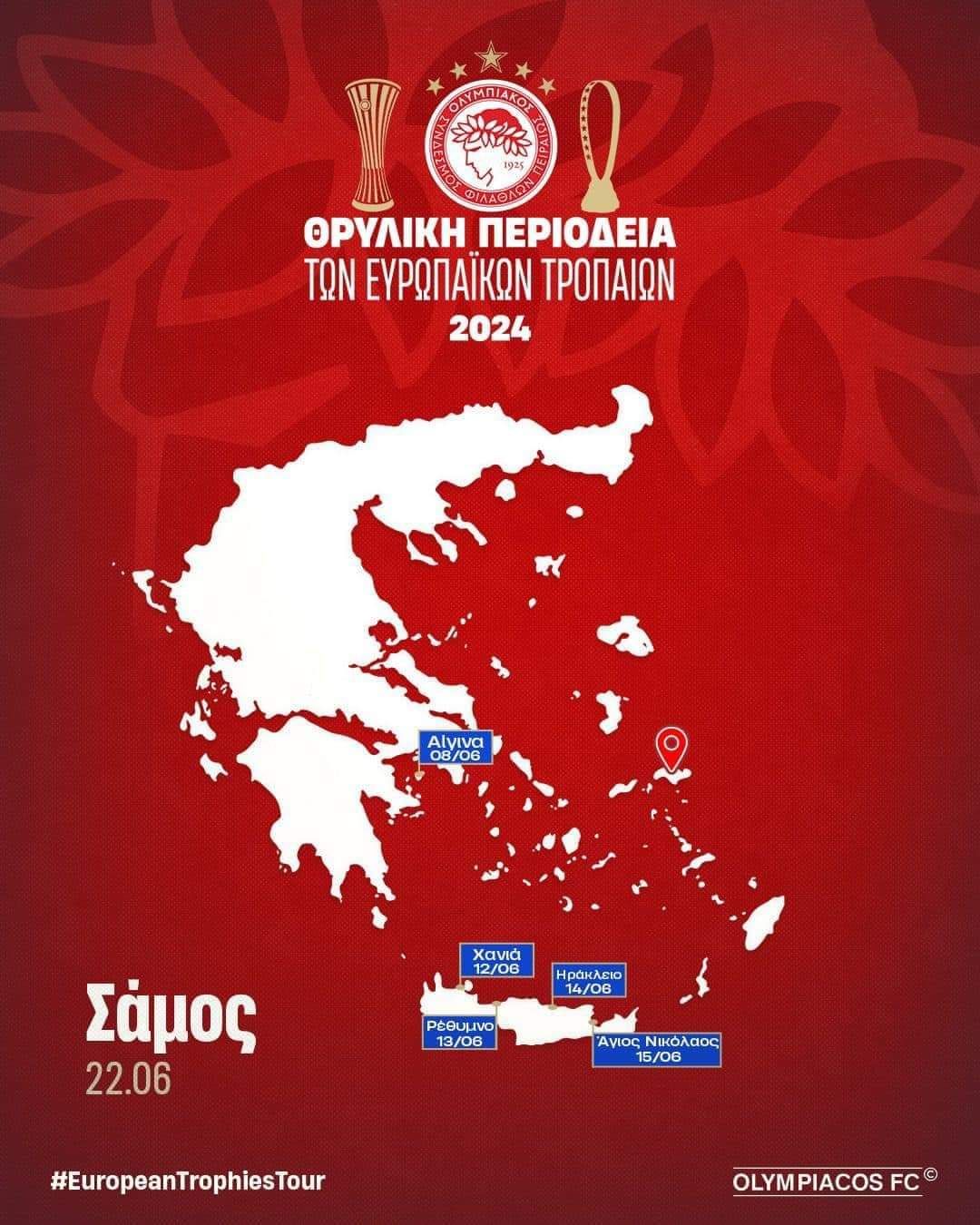 Τα ευρωπαϊκά τρόπαια του Ολυμπιακού στη Σάμο το Σάββατο