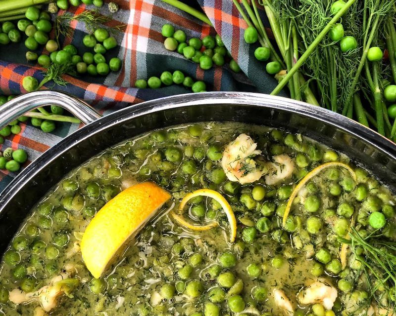 Λεμονάτος Αρακάς Με Γαρίδες Και Μυρωδικά (Λάμπρος Βακιάρος)